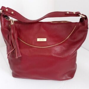 Onna Ehrlich Red Pebbled Leather Hobo with Tassel